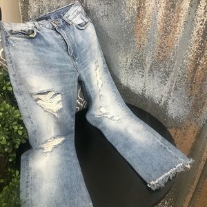 Distressed Crop Flare Jeans